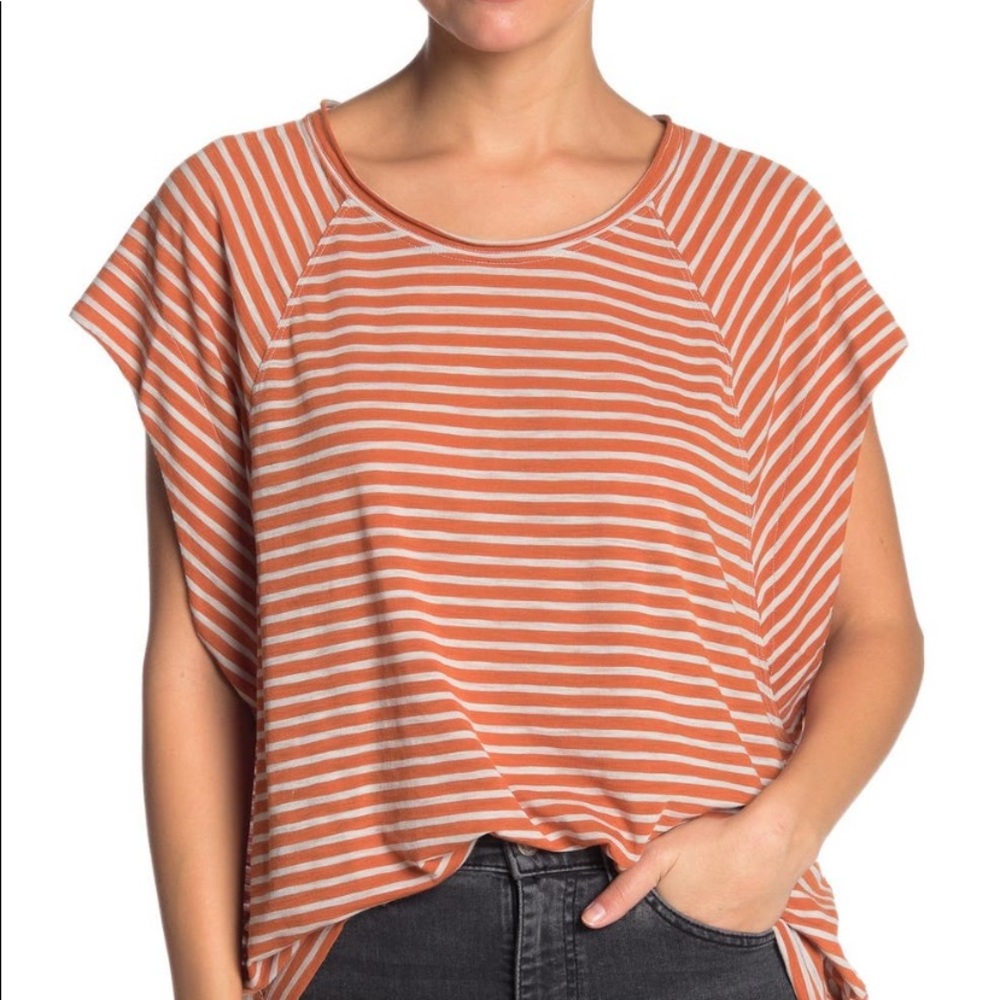 Free People Halo Cap Sleeve Striped T-Shirt XS